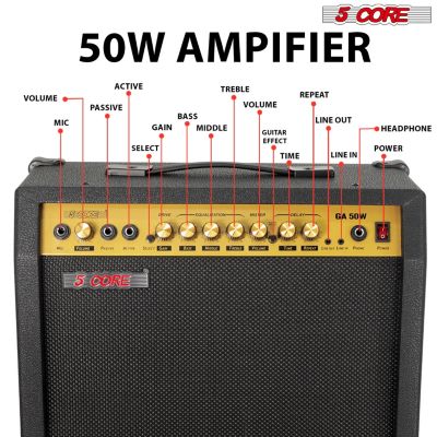 Guitar Amp 50 Watt Electric Amplifier w Built in 8" Speaker Portable Mini Amps w Aux