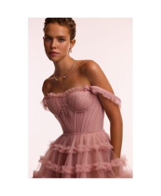 Women's Flirty ruffled tulle mini dress in misty rose