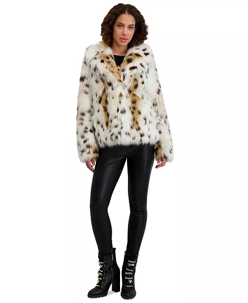 KARL LAGERFELD PARIS Women's Leopard-Print Faux-Fur Coat
