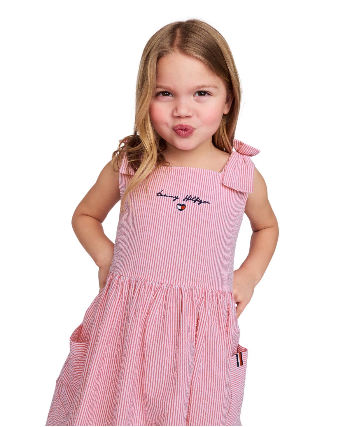 TOMMY HILFIGER TODDLER AND LITTLE GIRLS SEERSUCKER STRIPED ROMPER 