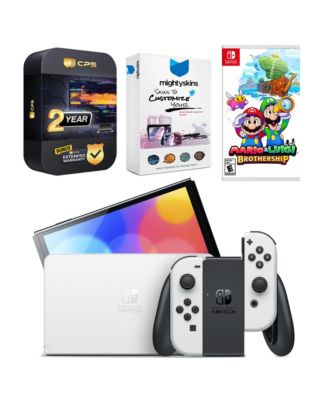 Switch OLED Console Mario Kart 8 Deluxe Bundle with Mario & Luigi: Brothership, MightySkins Console and Controller Skin Voucher, and 2 Year C