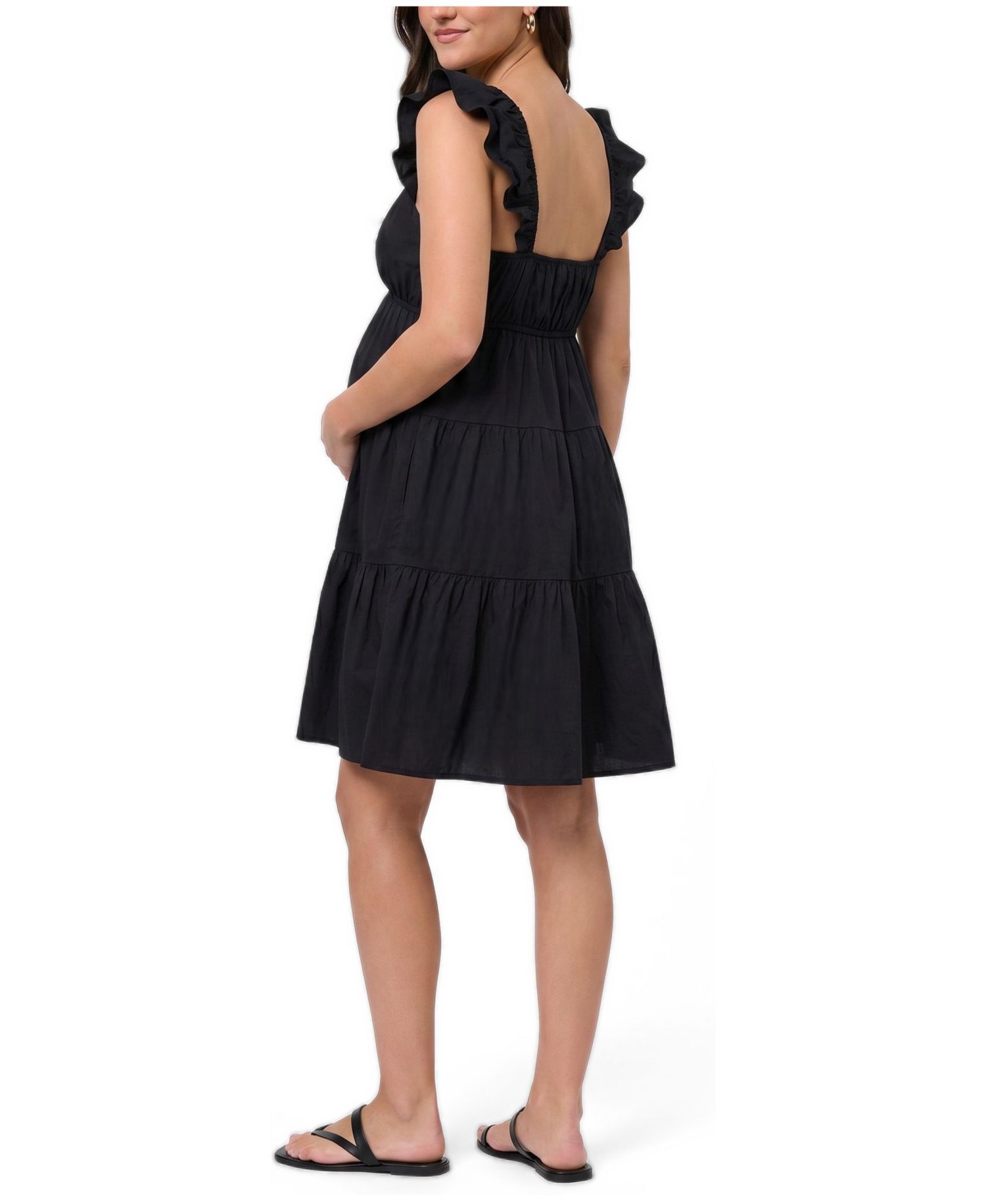 Women's V Neck Flutter Sleeve Tiered Mini Dress - Motherhood