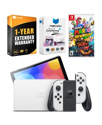 Switch OLED Console Mario Kart 8 Deluxe Bundle with Super Mario 3D World + Bowser s Fury, MightySkins Console and Controller Skin Voucher,