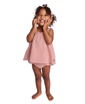 Baby Girls 2-Piece Gauze Sunsuit and Matching Headband Set