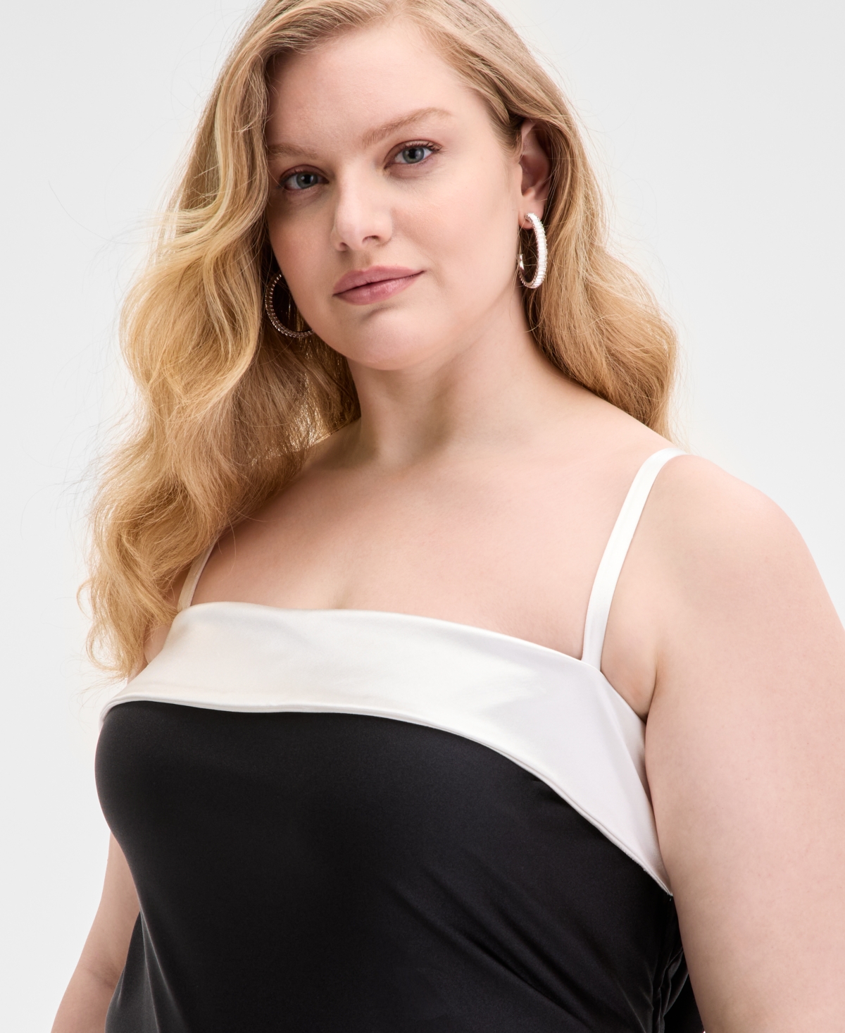 City Studios Trendy Plus Overlay-band Power-satin Gown In Multi