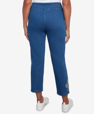 Petite El Paso Floral Vine Embroidered Denim Ankle Pants