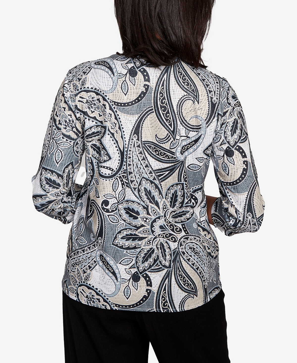 Alfred Dunner Petite Santa Barbara Reversible Paisley Crew Neck Top With Necklace In Multi