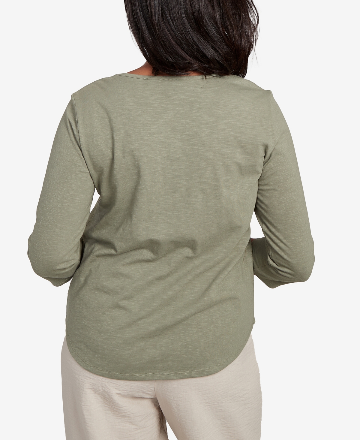 Alfred Dunner Petite Copper Canyon Scattered Sequin Floral Neck Top In Green