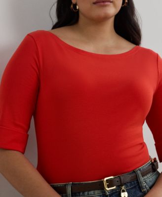 Plus Size Stretch Cotton Boatneck Top