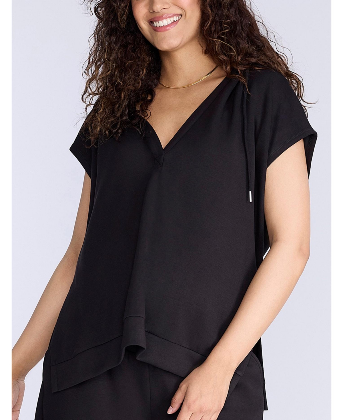 Maternity V-Neck Short Sleeve Hooded Top - Motherhood - Heather grey
