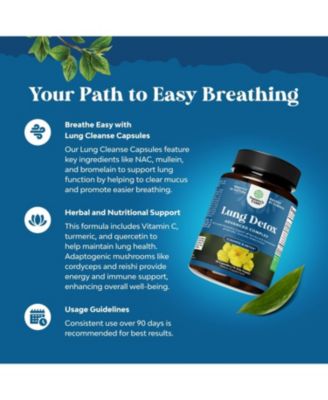 Lung Cleanse Capsules | Lung Detox Mullein Leaf Capsules | Respiratory Supplement for Sinus Immunity Breathing Support | 30ct