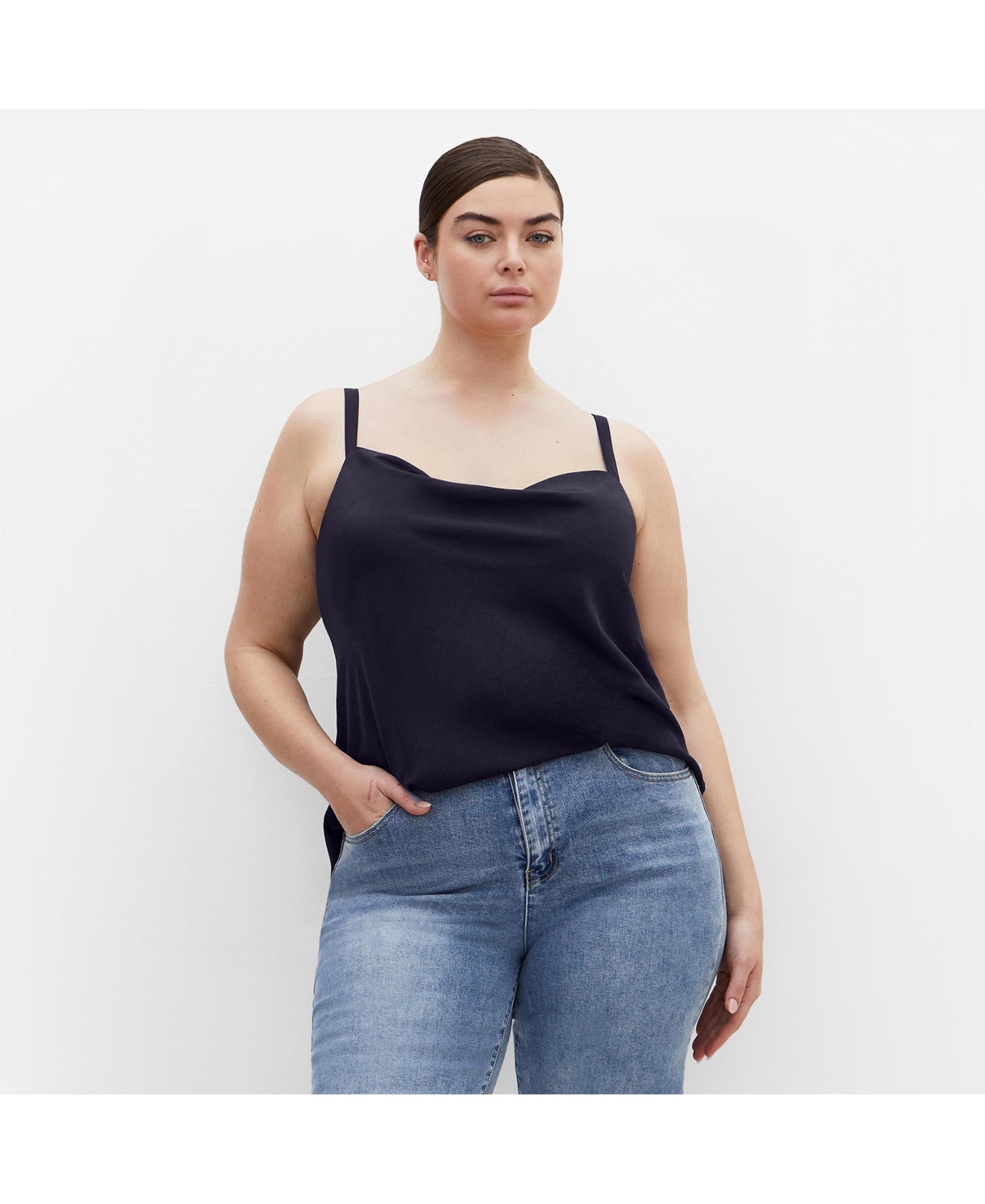 Plus Size Cowl Neck Cami - Navy