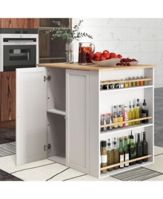 Rubberwood Top Kitchen Island with Storage