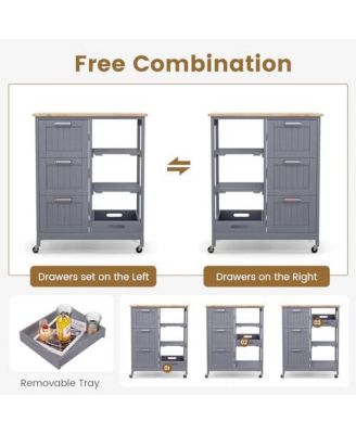 3-Drawer Rolling Utility Kitchen Island Storage Cart