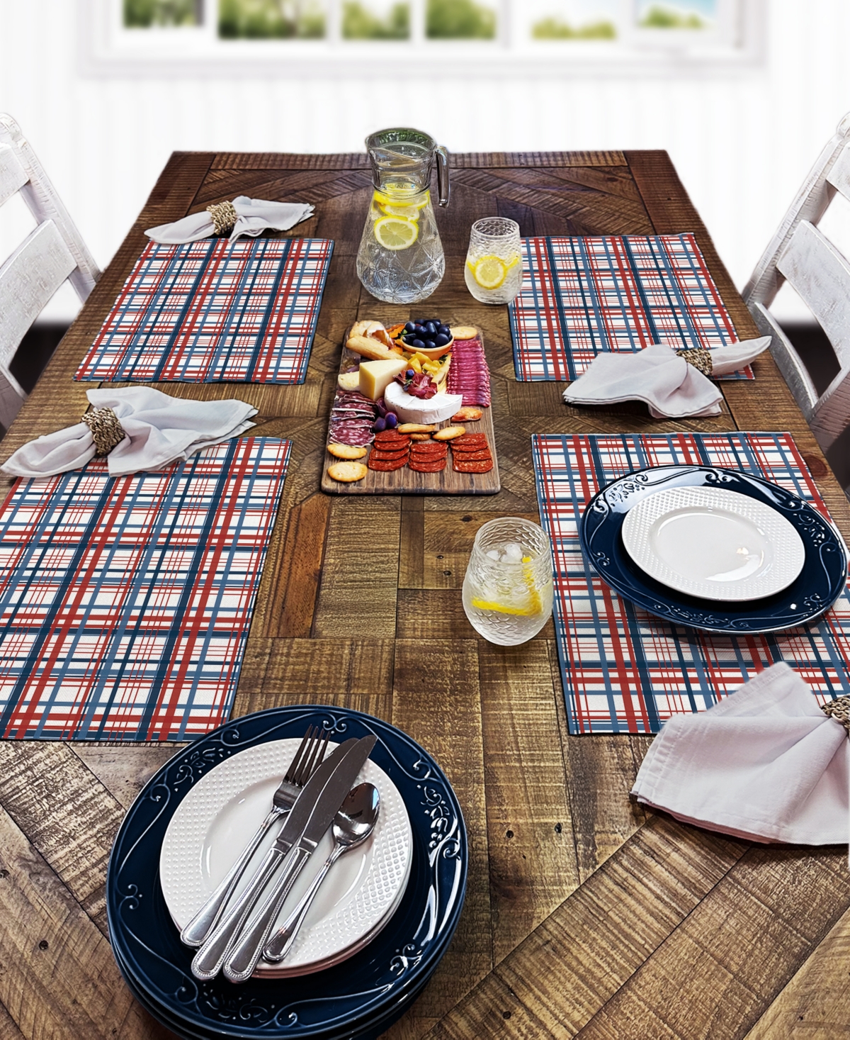 Counterart Patriotic Plaid Premier Fabric Placemats, Set Of 4