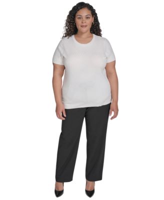 Plus Size Textured Short-Sleeve Sweater