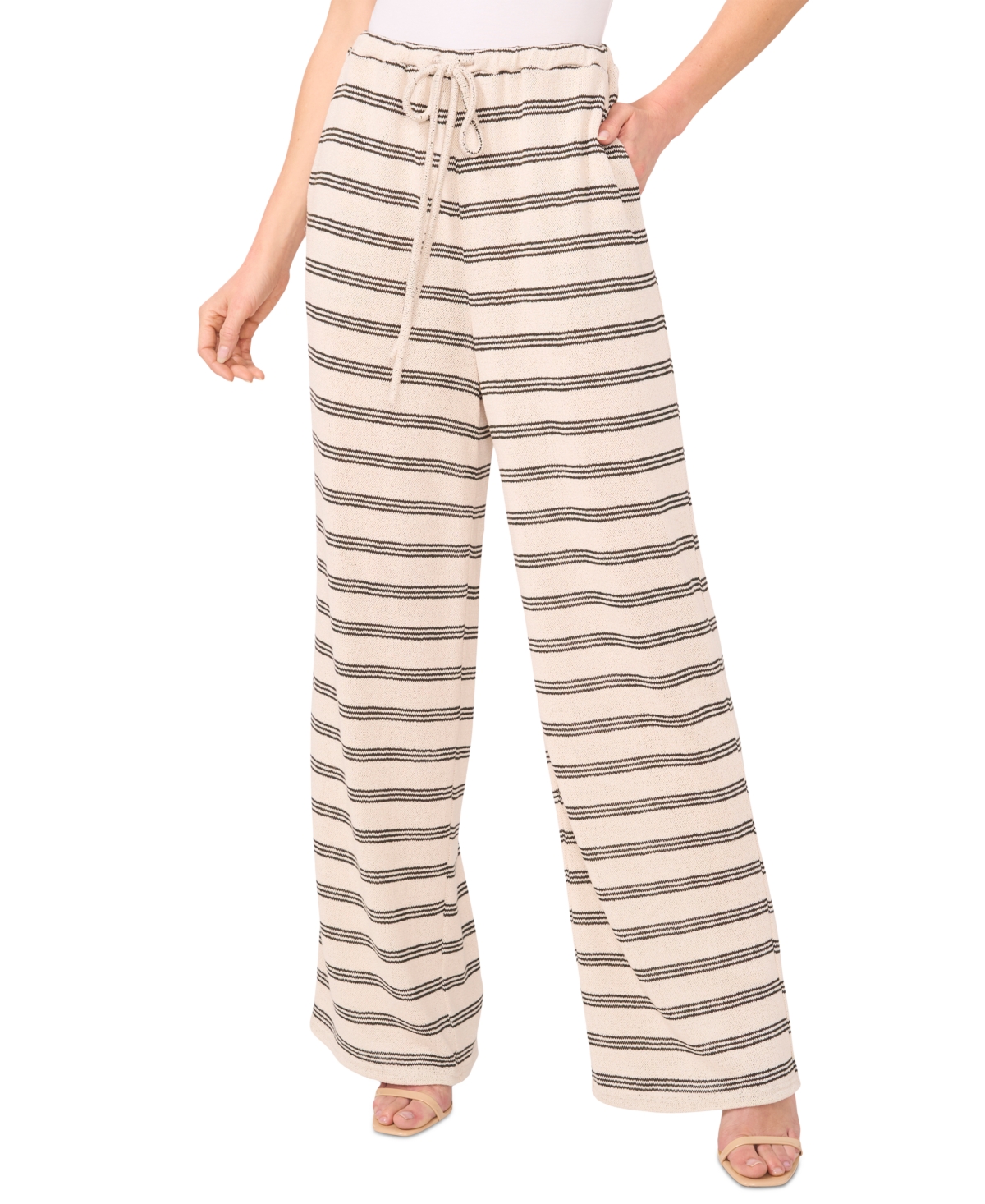 Women's Relaxed Striped Drawstring Wide-Leg Pants - New Ivory