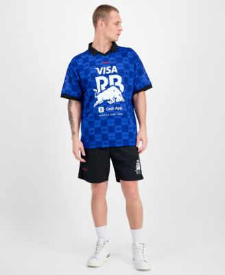 Men's Fanwear Oversized Short Sleeve Open-Collar Check Logo Graphic Polo Shirt