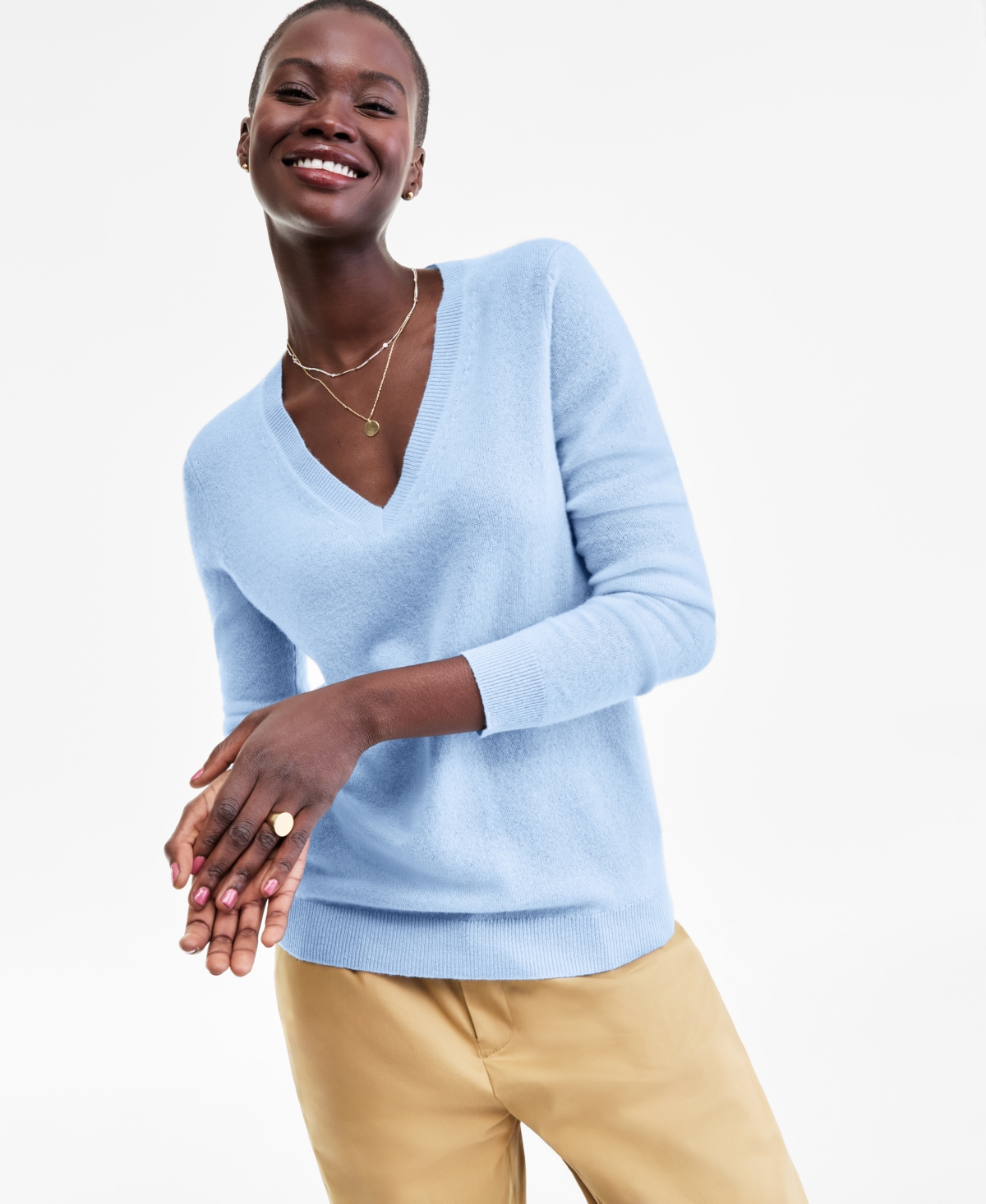 Charter Club 100% Cashmere Women's V-neck Long-sleeve Sweater, Macy's Exclusive In Blue