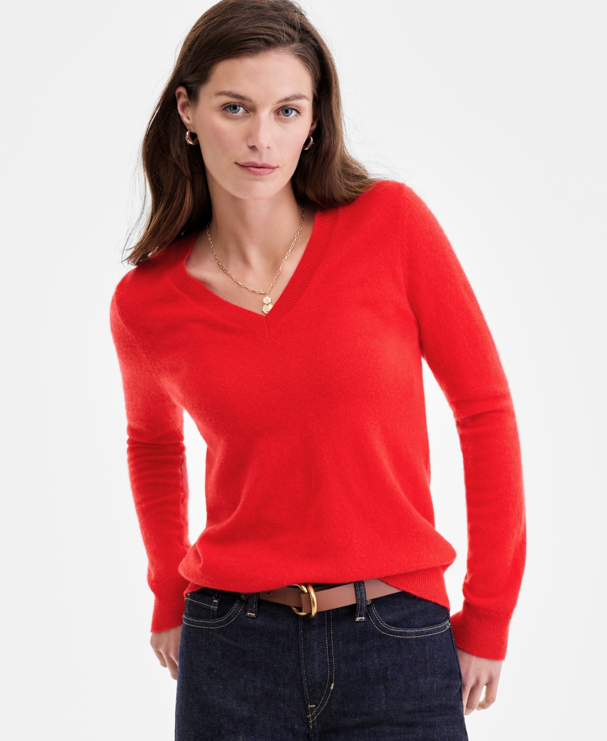 Charter Club 100% Cashmere Women's V-neck Long-sleeve Sweater, Macy's Exclusive In Red