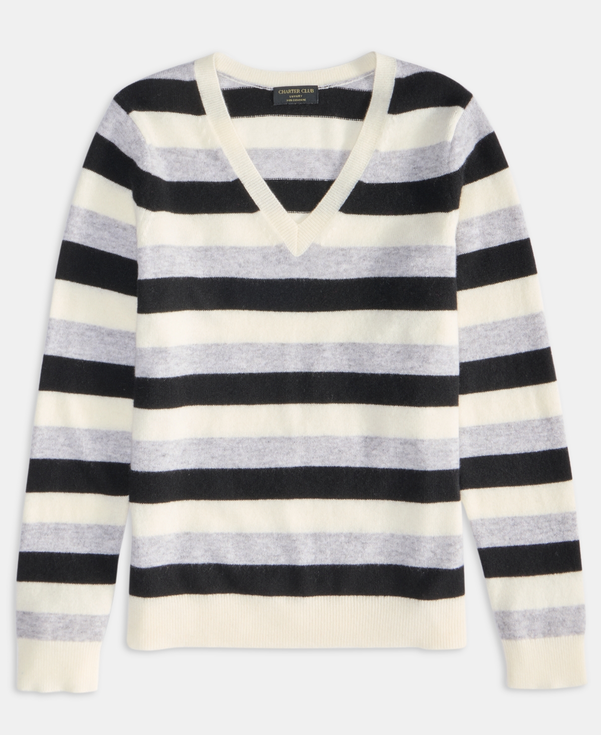 Charter Club Women's 100% Cashmere Striped V-neck Sweater, Macy's Exclusive In Multi