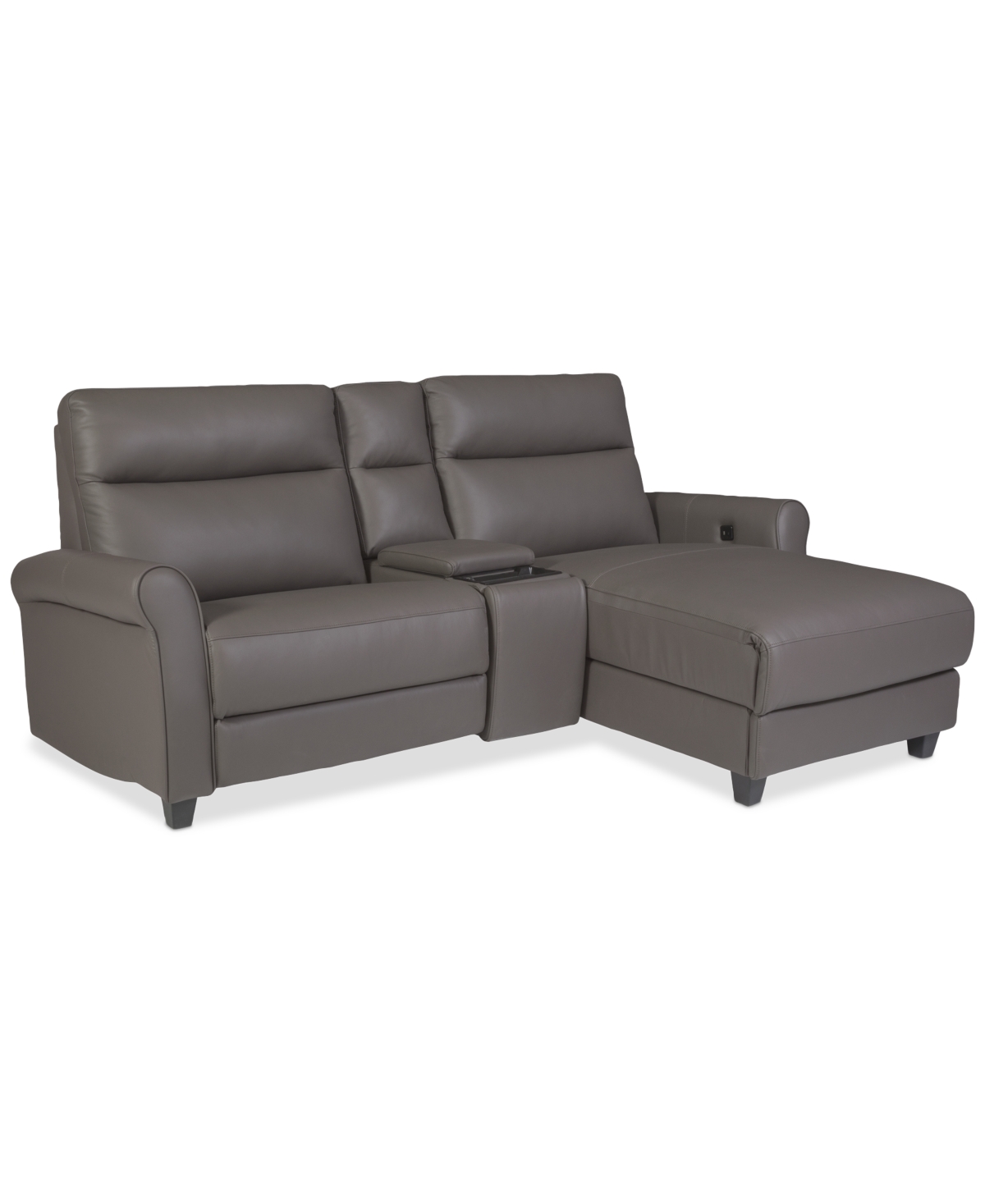 Macy's Thandler 3-pc. Leather Chaise Sectional With 1 Storage Console, Exclusively At