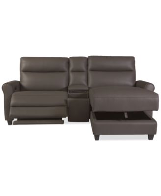 Thandler 3-Pc. Leather Chaise Sectional with 1 Storage Console