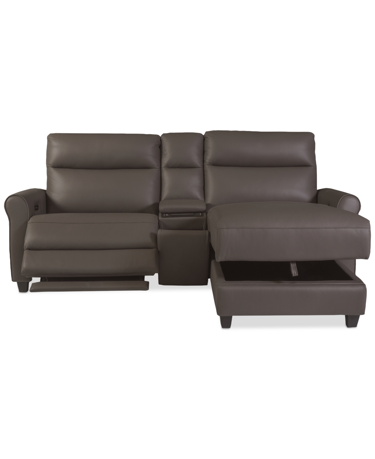 Macy's Thandler 3-pc. Leather Chaise Sectional With 1 Storage Console, Exclusively At