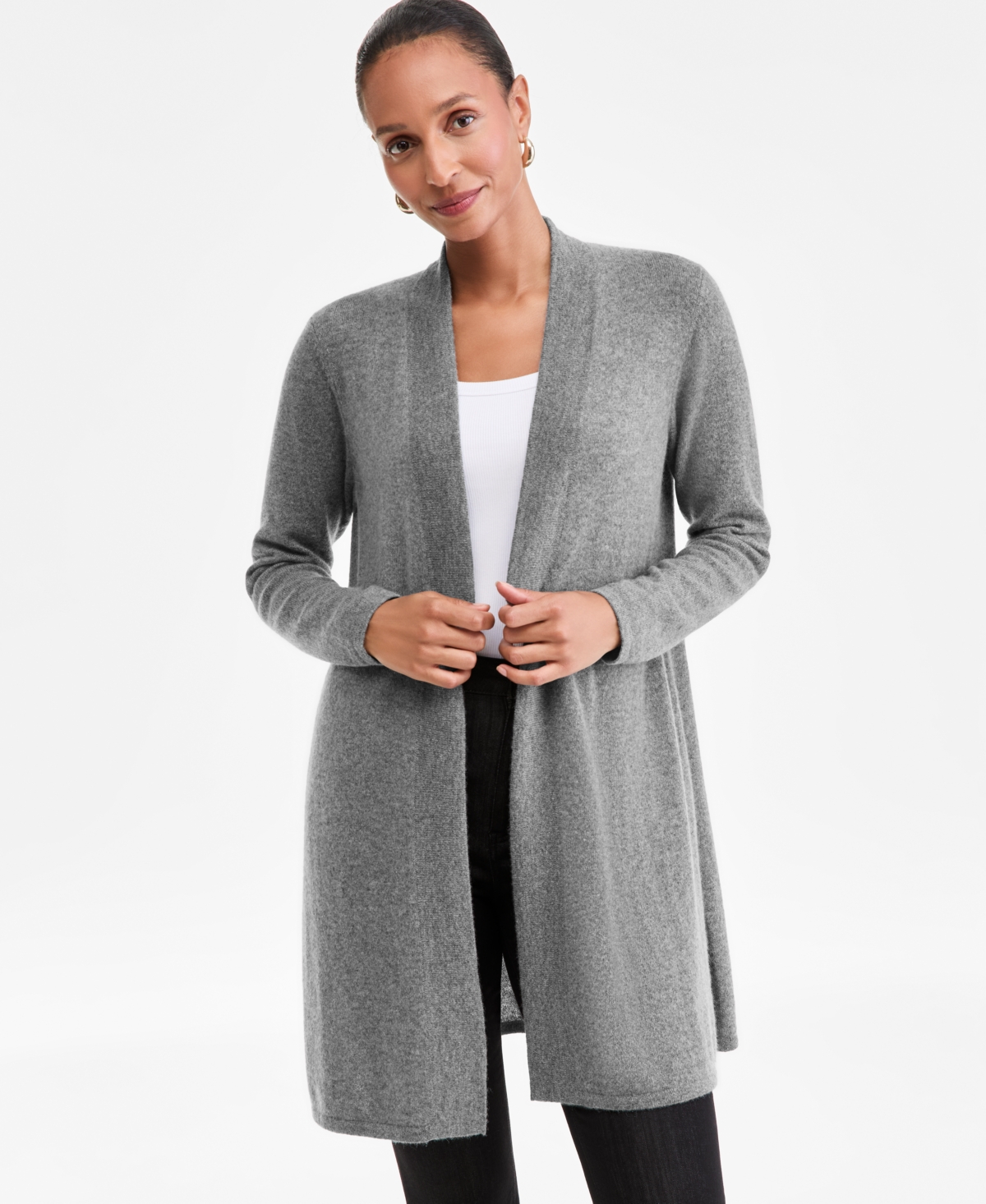 Charter Club Women's 100% Cashmere Split-hem Long Cardigan, Macy's Exclusive In Gray