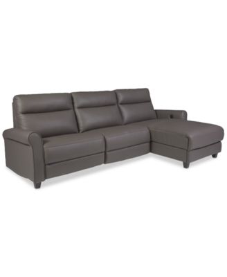 Thandler 3-Pc. Leather Chaise Sectional with 1 Drop Down Table, Exclusively at Macy's