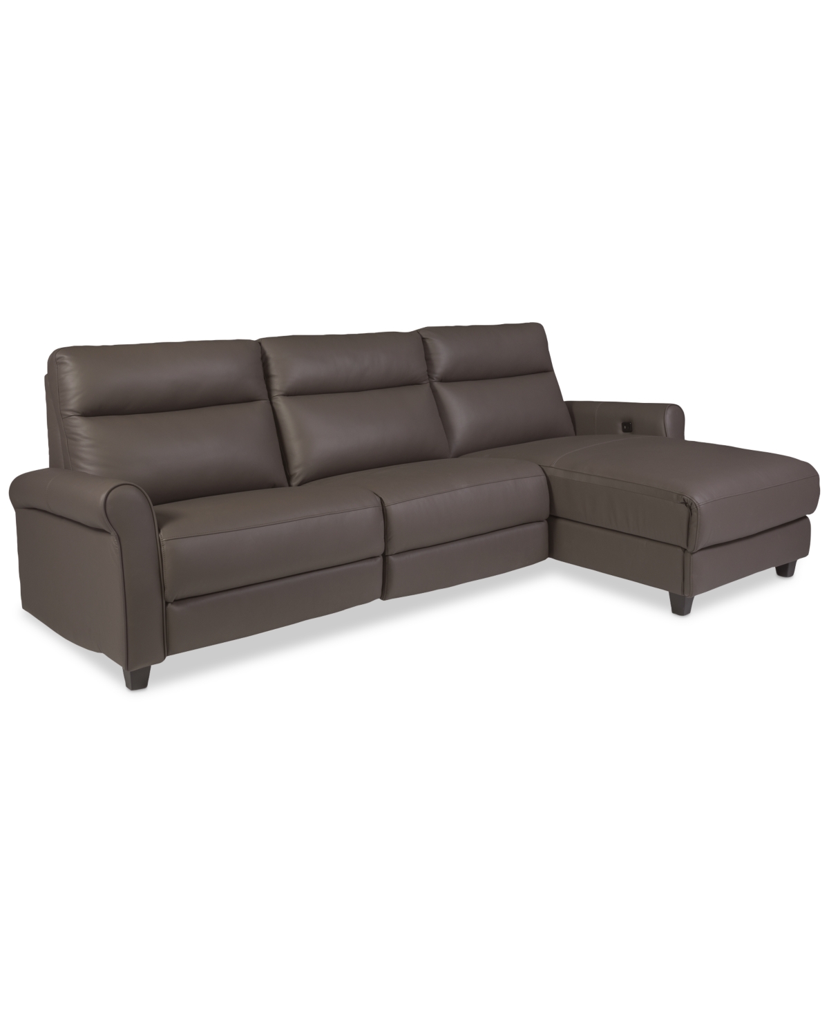 Macy's Thandler 3-pc. Leather Chaise Sectional With 1 Drop Down Table, Exclusively At