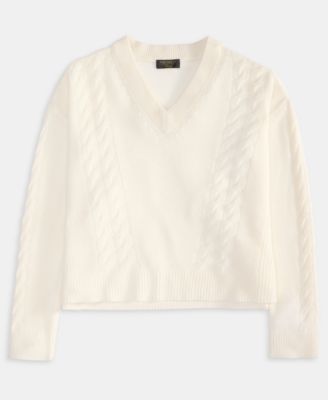 Women's Placed Cable-Knit V-Neck Sweater