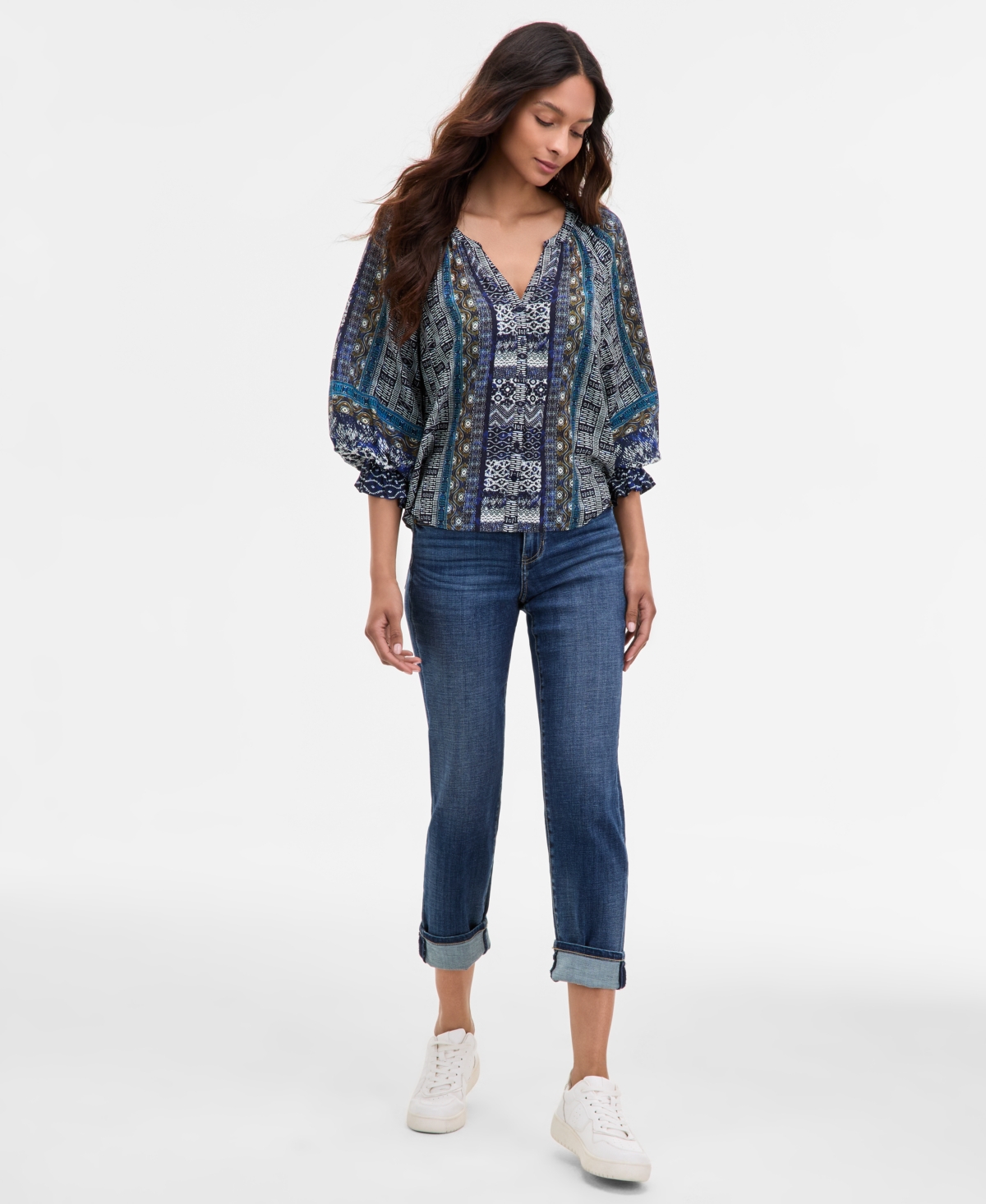 Liverpool Los Angeles Three Quarter Sleeve Shibori Print Shirt In Multi