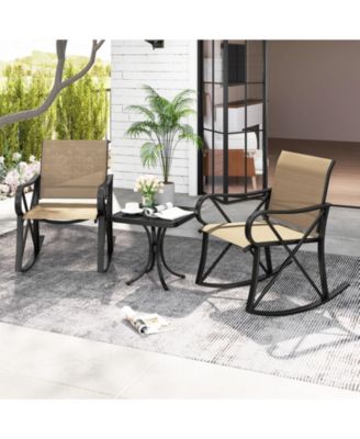 3 Piece Patio Rocking Set with Smooth Rocking Motion Outdoor Rocker Chair Bistro Set