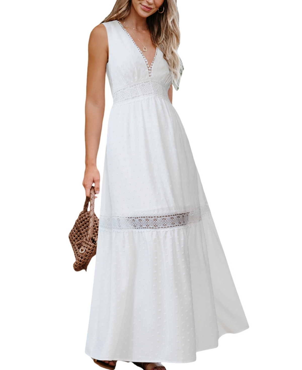 Women's Ethereal Lace Trim Maxi Beach Dress - White