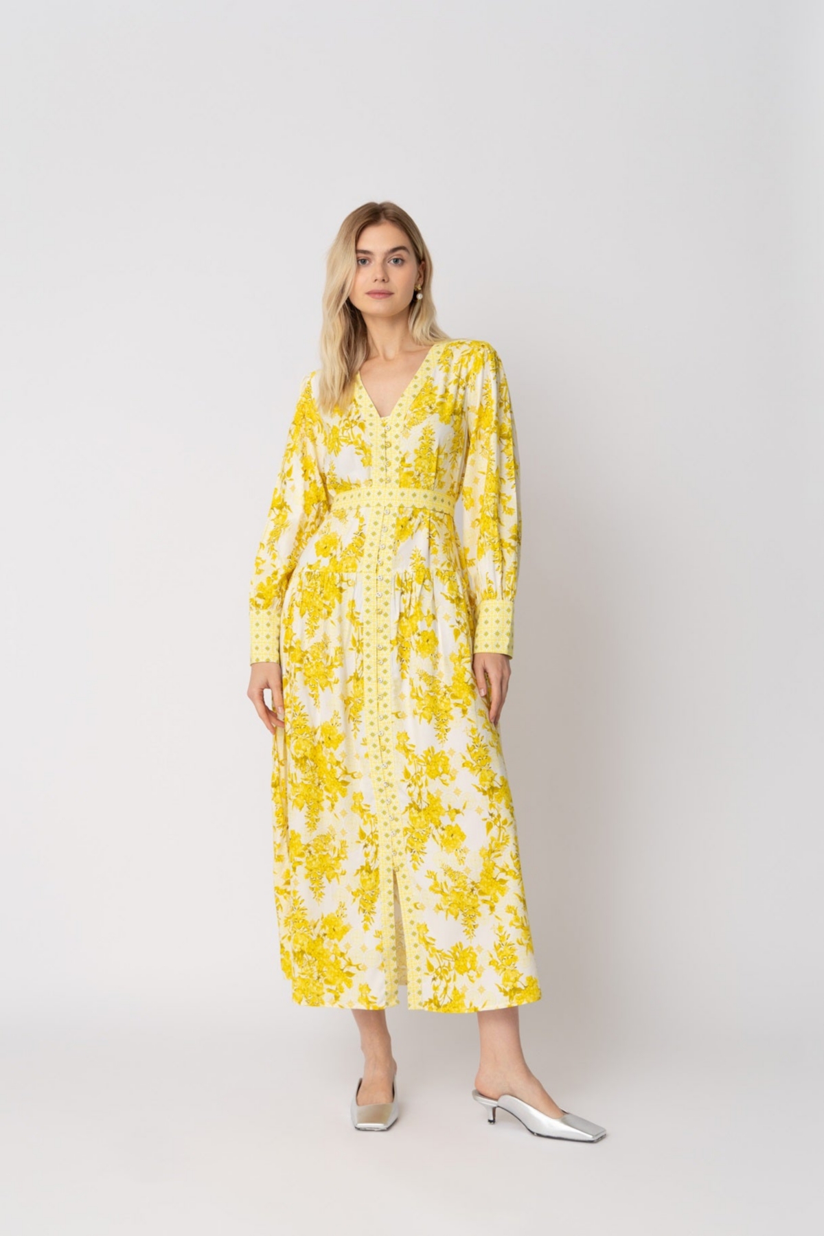 Women's Aaliyah Yellow Cotton Dress - Floral