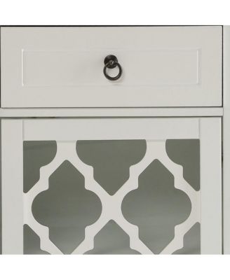 Fret Work Glass Door Cabinet with Decorative Accents and Storage