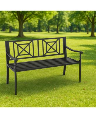 51 Inch Metal Bench with Curved Armrests for 2-3 People-Black