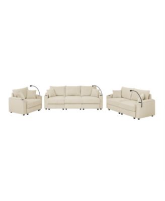 Streamdale Beige Corduroy Sofa Set with Storage & Cup Holders