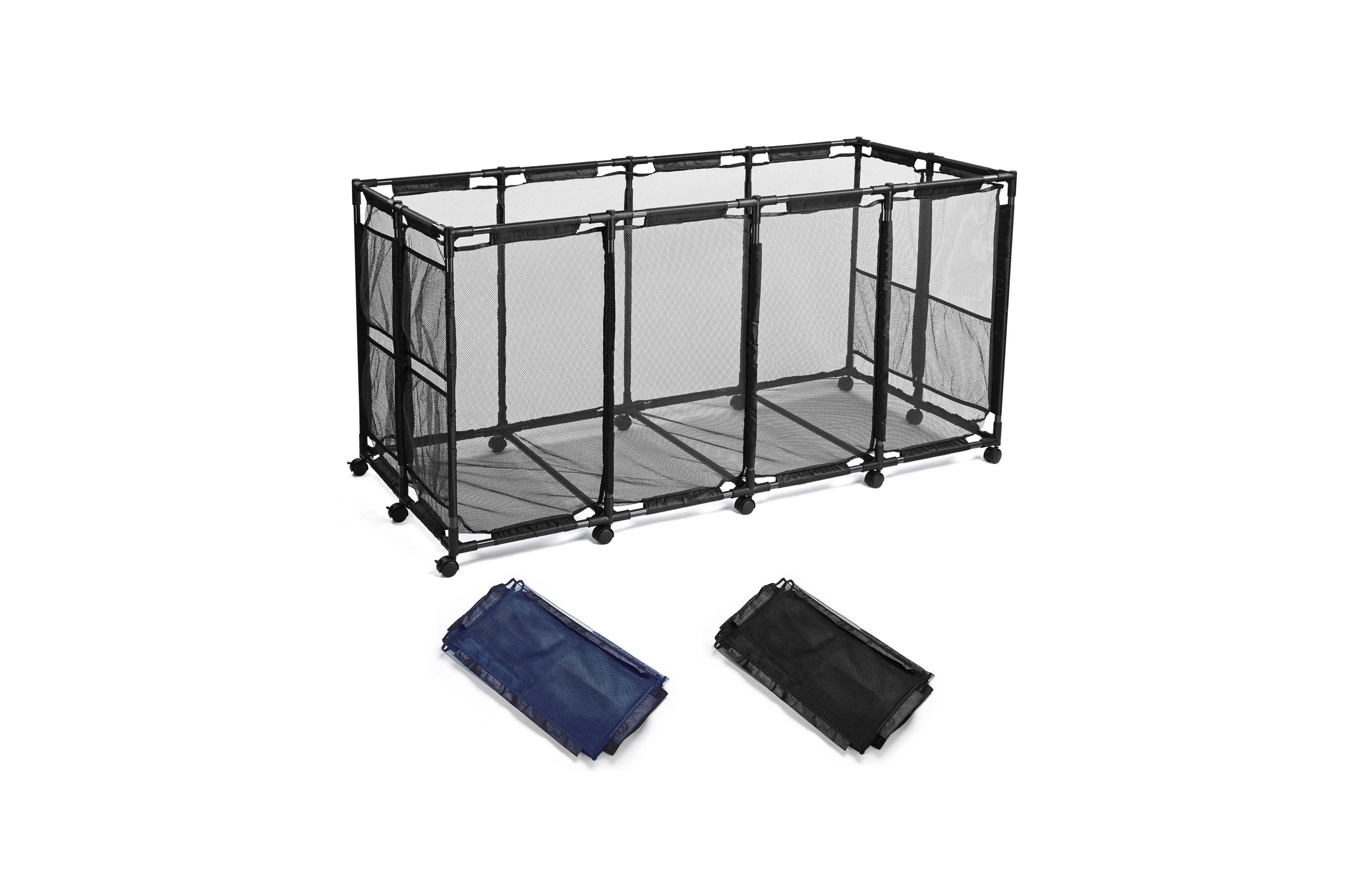 Yescom Mesh Pool Floats Storage Metal Frame Extra Large 12 Wheels Rolling Bin Cart with Blue Mesh Cover Replacement Net