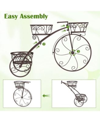 Tricycle Plant Stand Flower Pot Cart Holder with 3 Hollowed Baskets