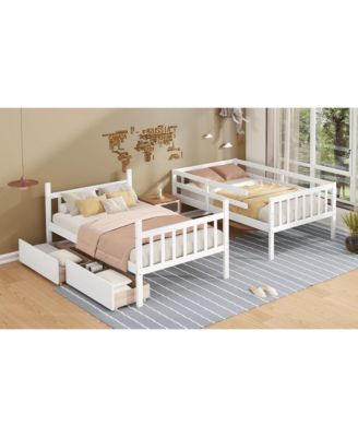 Streamdale Twin Bunk Bed with 2 Drawers, Convertible Twin Beds, Ladder, Guardrails, White