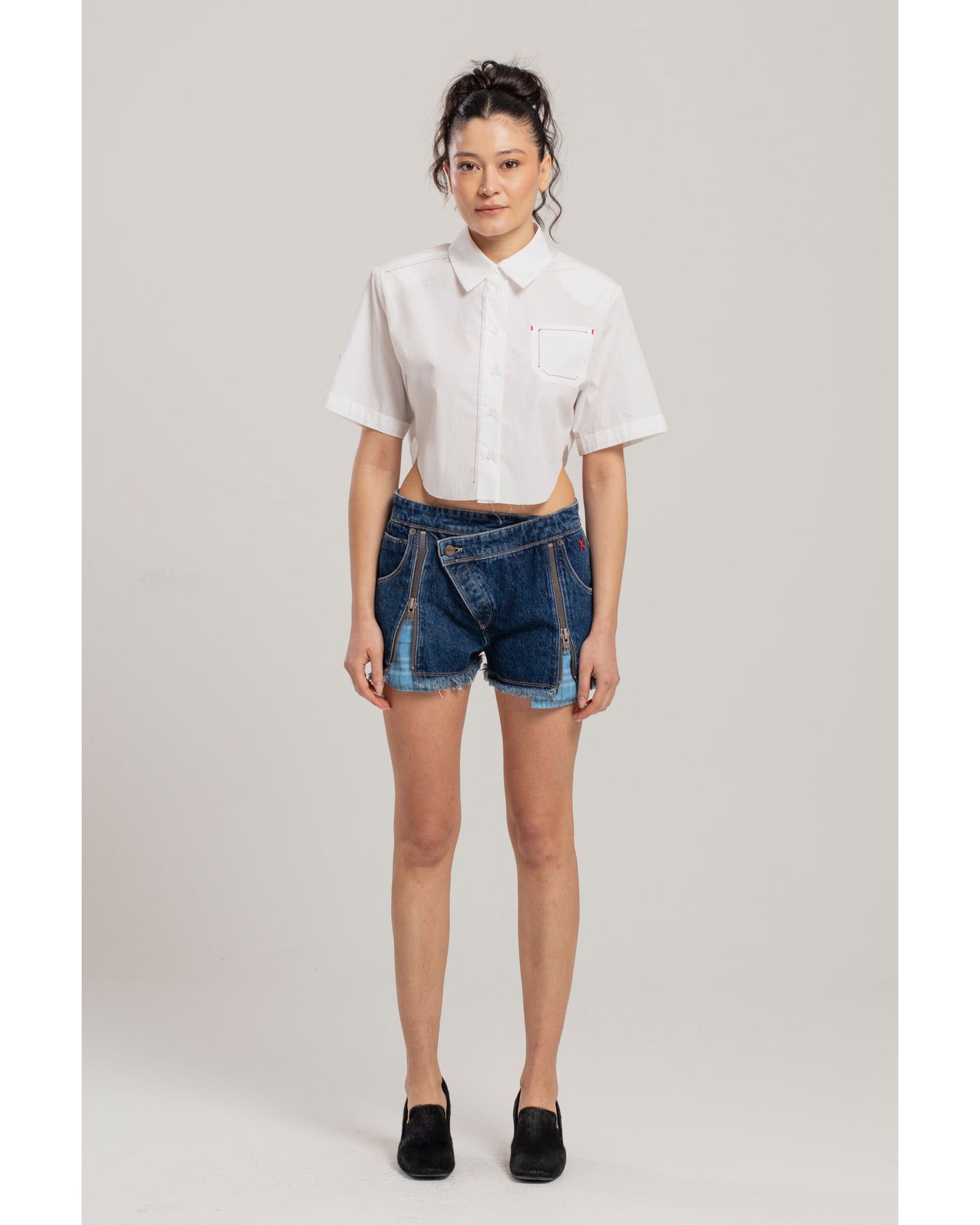 Женские шорты PCFG Free Heaven Short With Zip Details, цвет: Джинсовый синий — фото 1