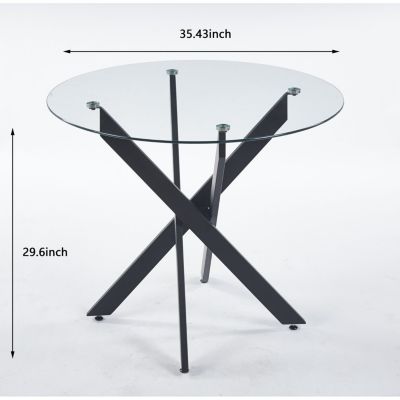 Glass Dining Table with Cross Metal Legs