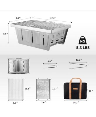 Camping Charcoal Grill for IGT Table, Folding Barbecue Grill with Tongs & Carry Bag, Portable BBQ Grill for Outdoor Car Camping Cooking Tailgating