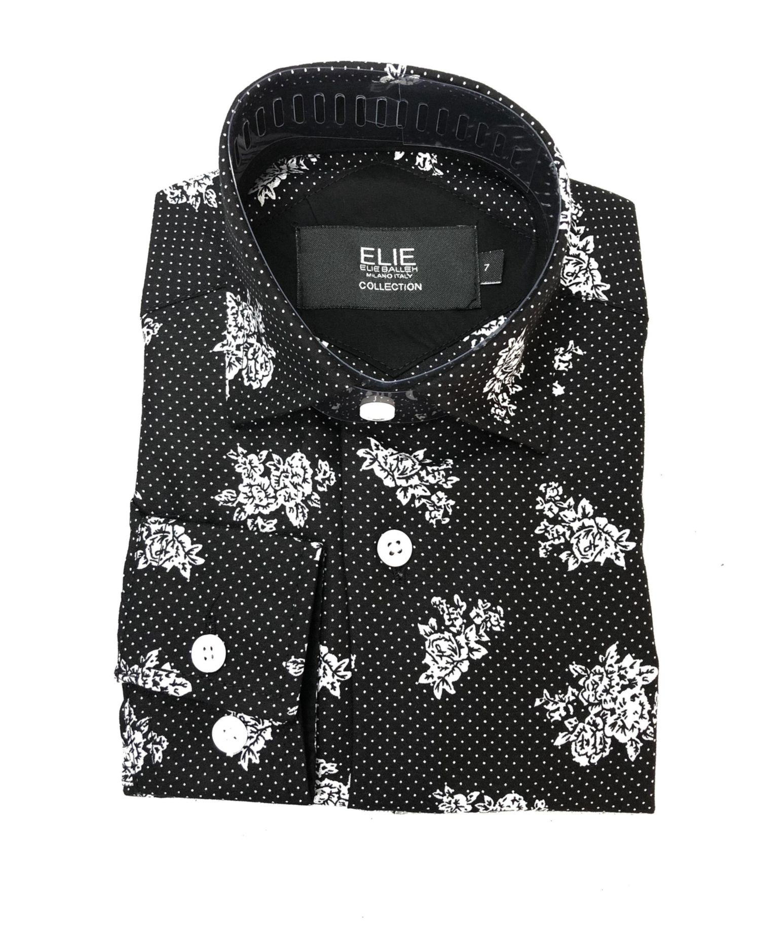 Big Boys Black White Floral Print Button-Down Slim Fit Shirt