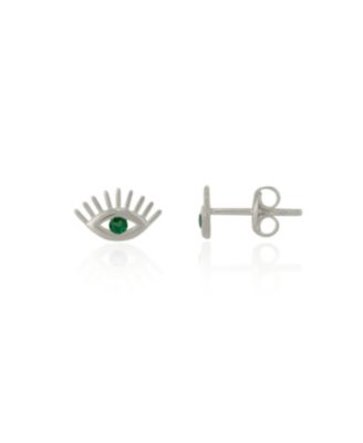 Emerald Color Eye Stud Earring Sterling