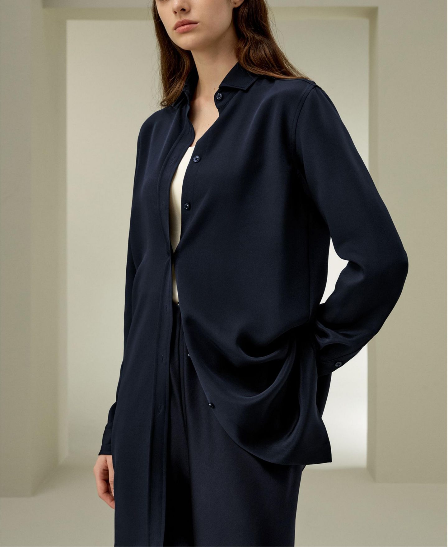 Женская рубашка LILYSILK Classic Longline Silk, цвет: Полуночный синий — фото 2
