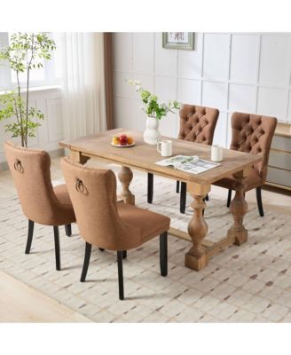 Nikki Tufted Upholstered Linen Dining Chair with Nailhead Trim, 2-Piece Set in Coffee