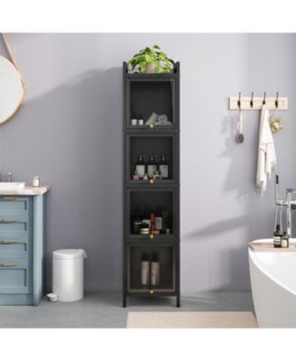 Modern 4-Tier Glass Door Cabinet with 5-Tier Storage for Home